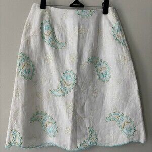 Y2K Cottagecore white linen Boho Embroidered Beaded Midi Fairycore Skirt XS Smal